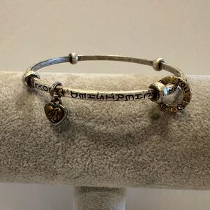 Brighton “You are Loved” bangle bracelet, silver plate w/ 2 tone heart charm